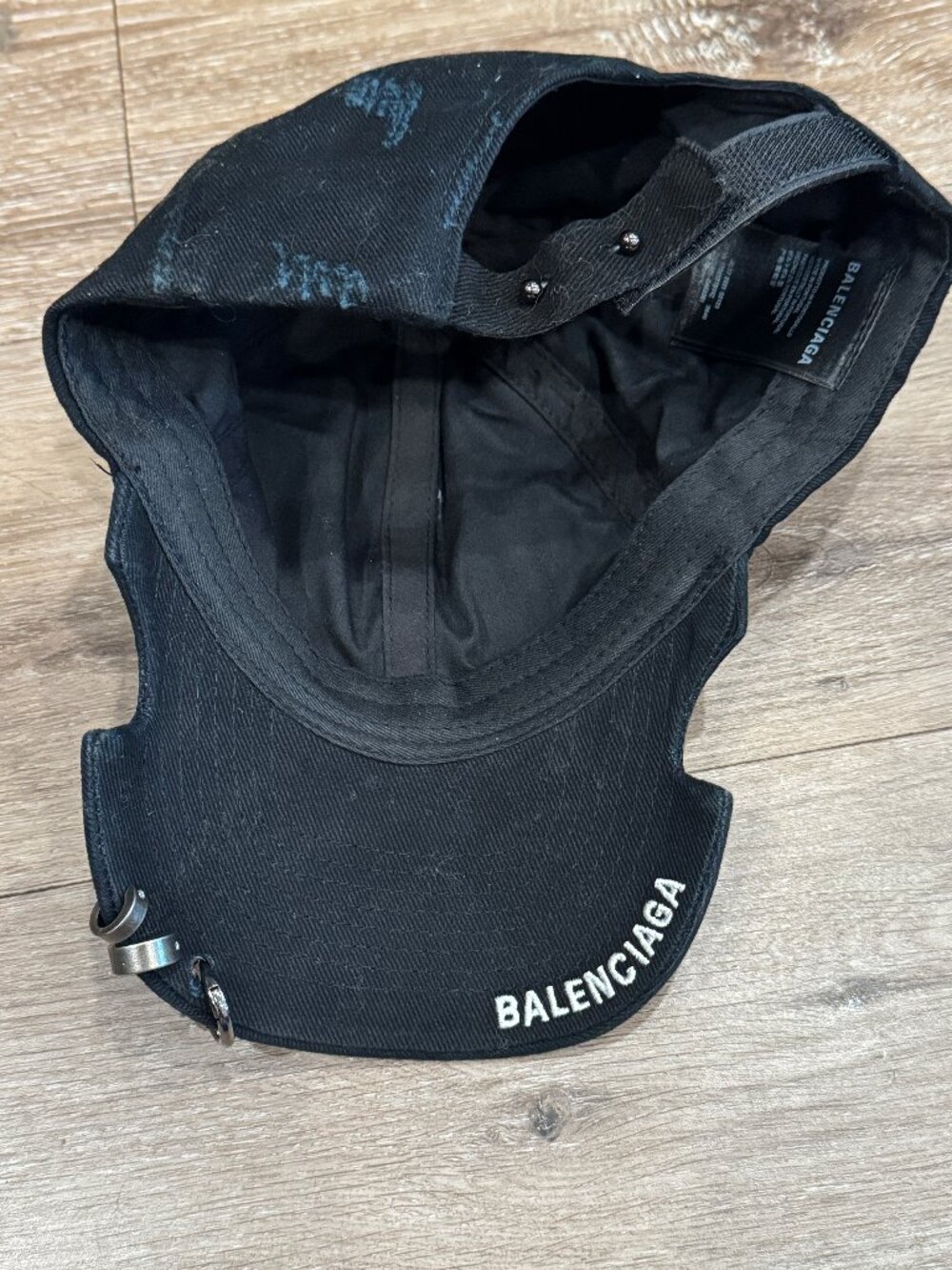 Balenciaga Black Pierced Distressed Baseball Cap Hat